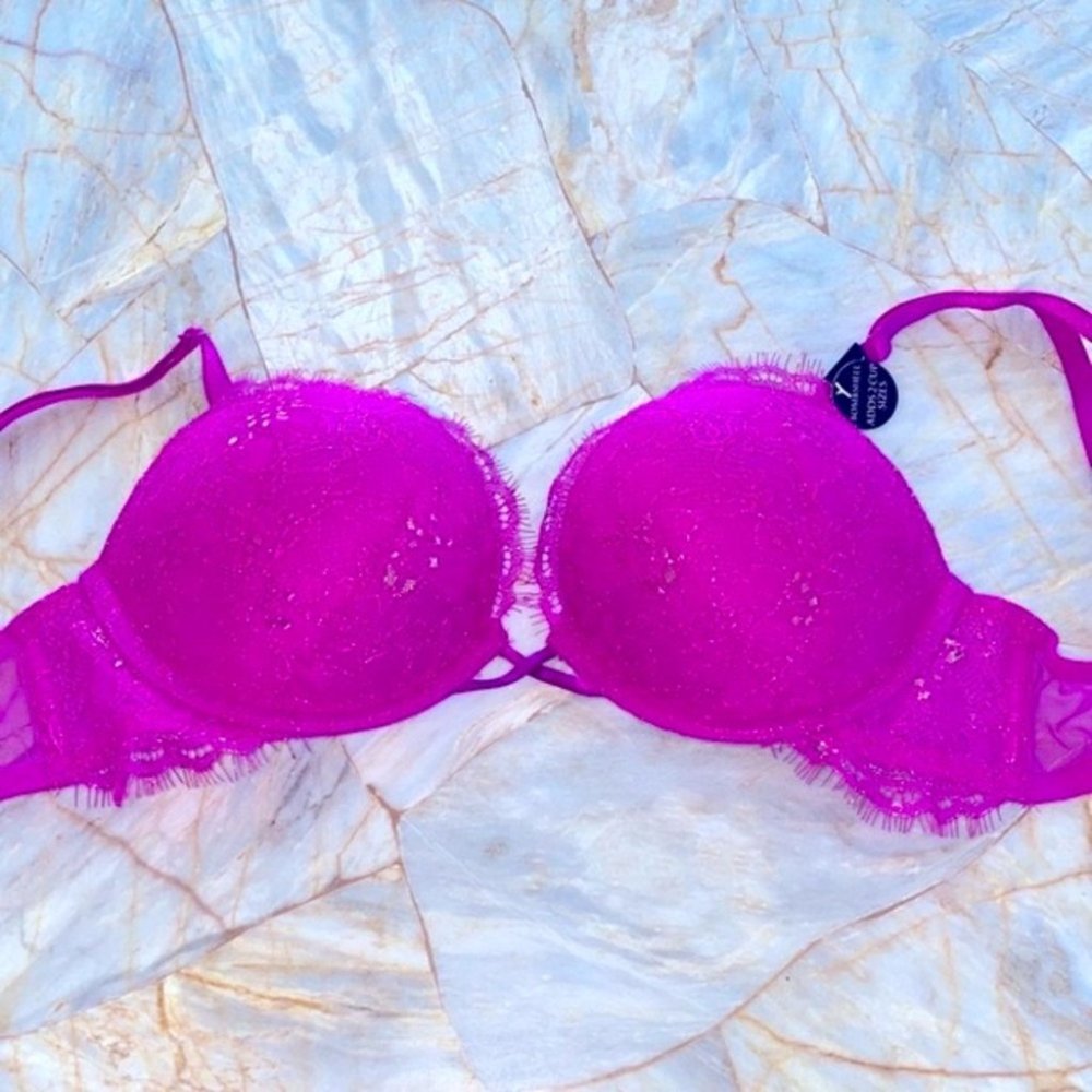 32A VS VERY SEXY Bombshell Add-2-Cups‎ Push-Up Bra Pink Shimmer Lace